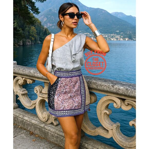 ZARA Multicolor High-Waisted Embellished Mini Skirt NWT Size S - Picture 5 of 16